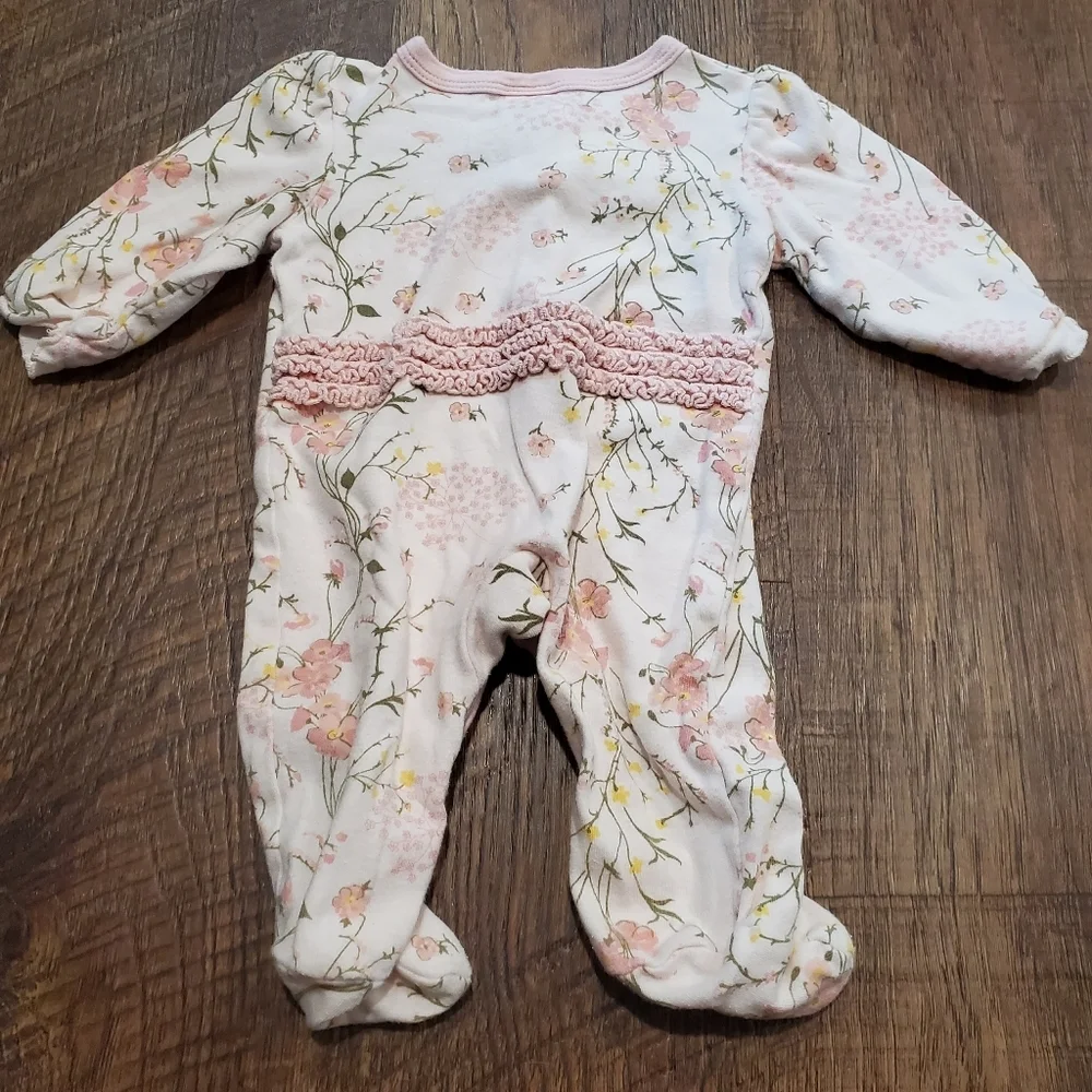 Laura Ashley Baby Girl Cotton Floral Footed Pajamas Hat Ruffle Butt Pastel 0-3M